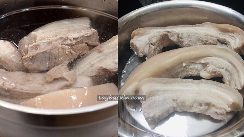 Ngâm nước nguội sau khi luộc thịt